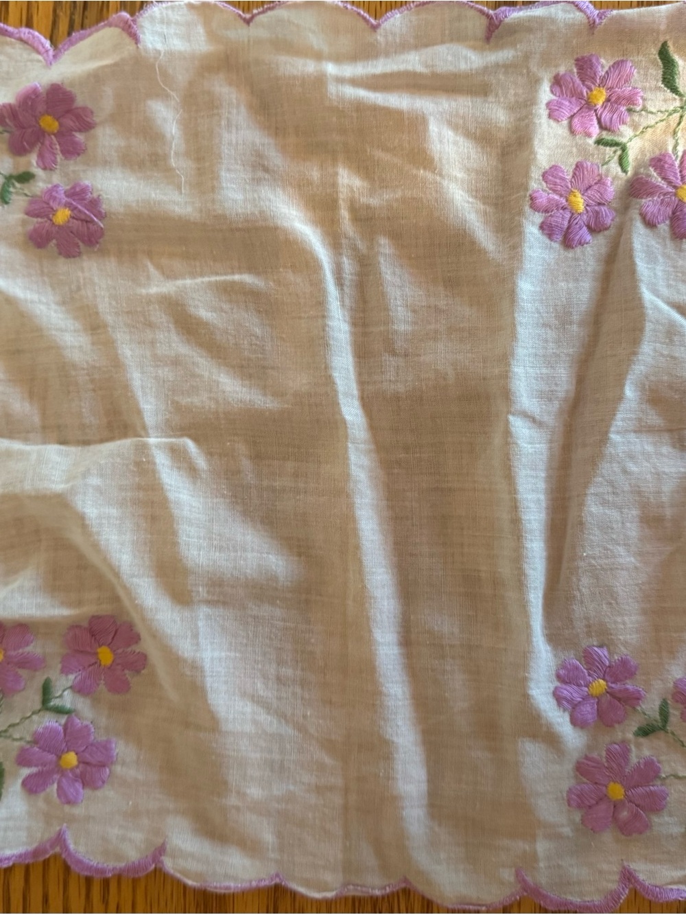 Embroidered Floral Linen Hanker-chief Lavender Flowers